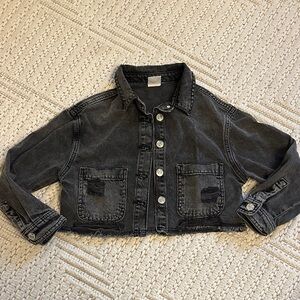 Zara distressed black studded cropped Denim Jacket